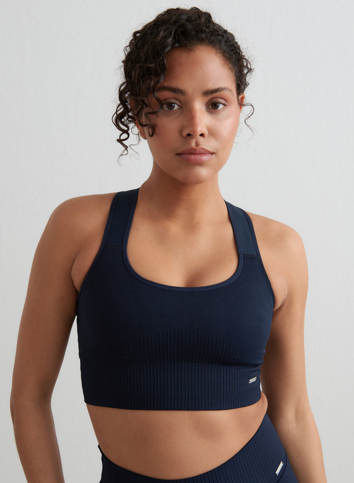 Navy High Support Ribbed Bra – AIM'N