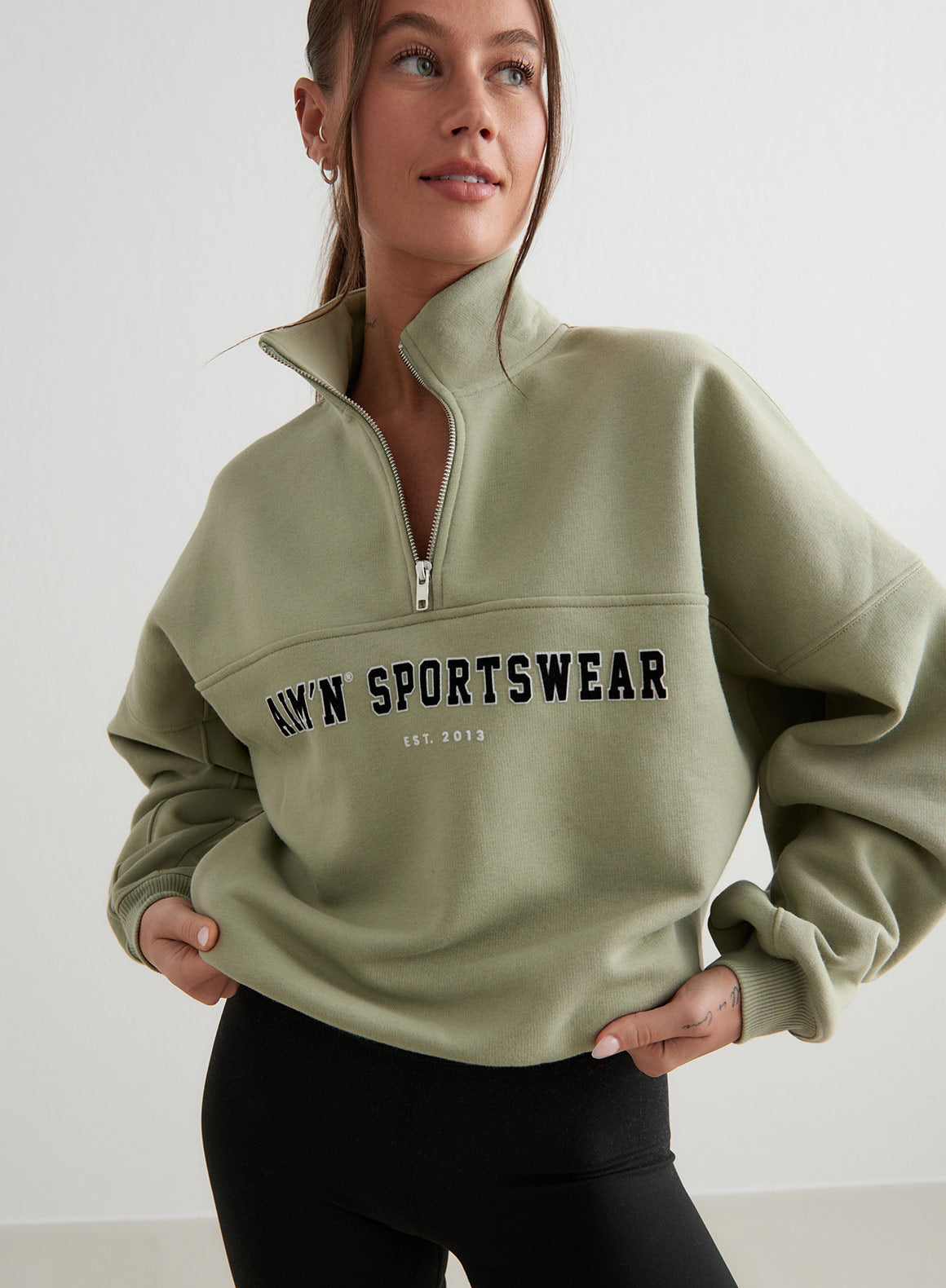 Pale Khaki Varsity Sweat Half Zip – AIM