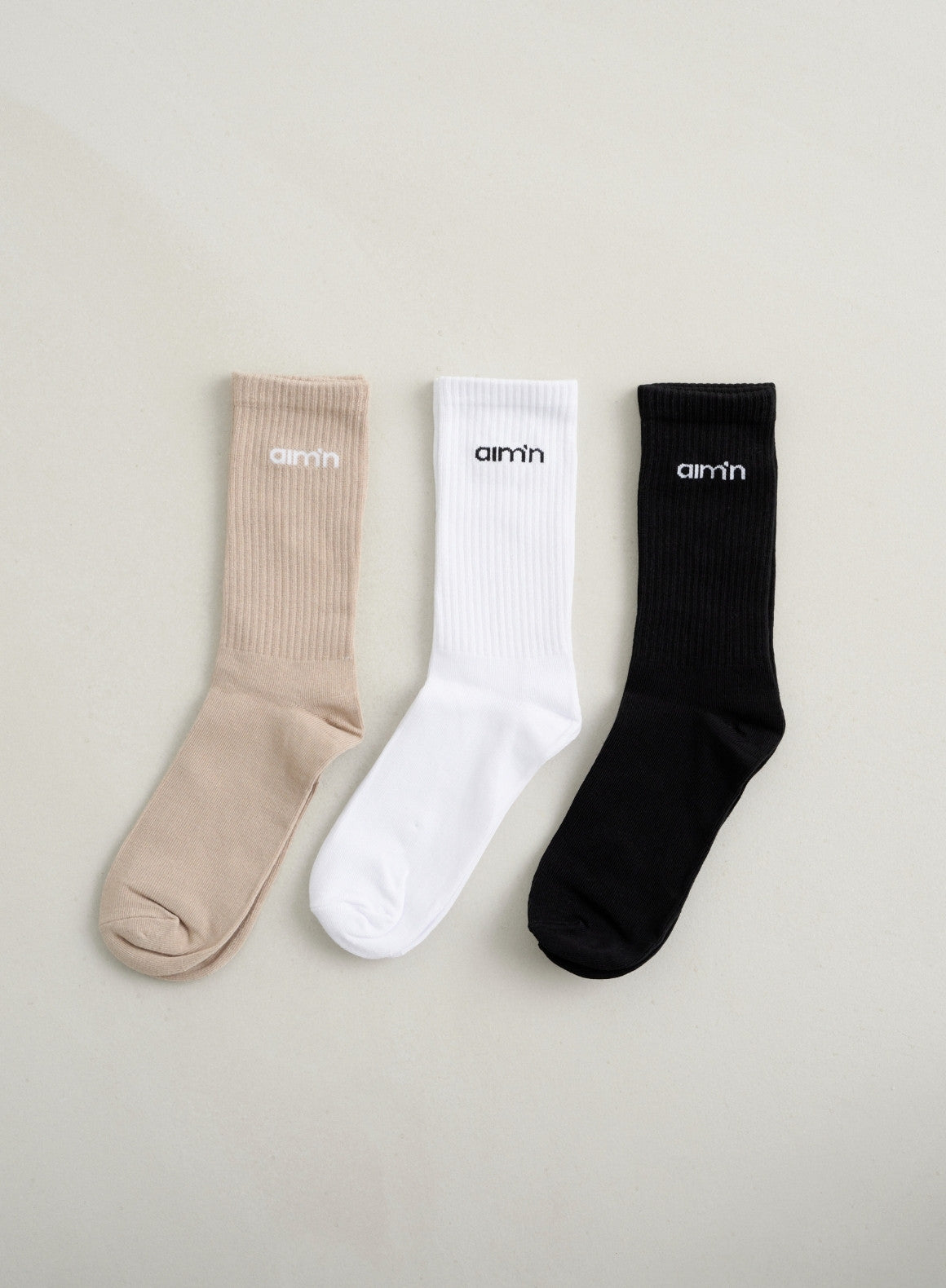 Black/White/Beige Aim'n Logo Socks 3-pack – AIM'N