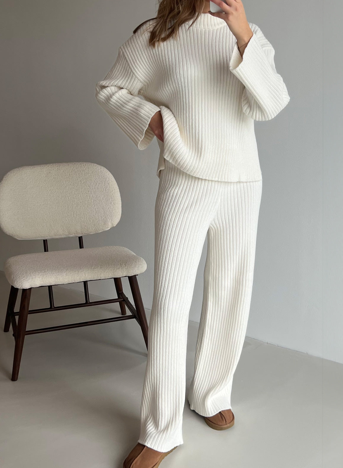 Almond White Rib Knit Pants – AIM'N