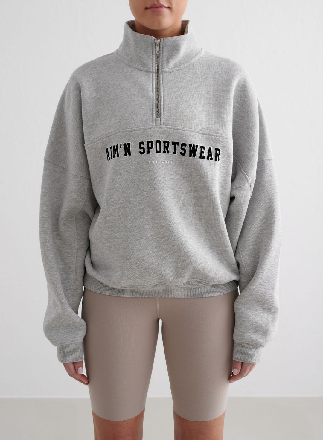 Grey Melange Varsity Sweat Half Zip – AIM'N - Main Image