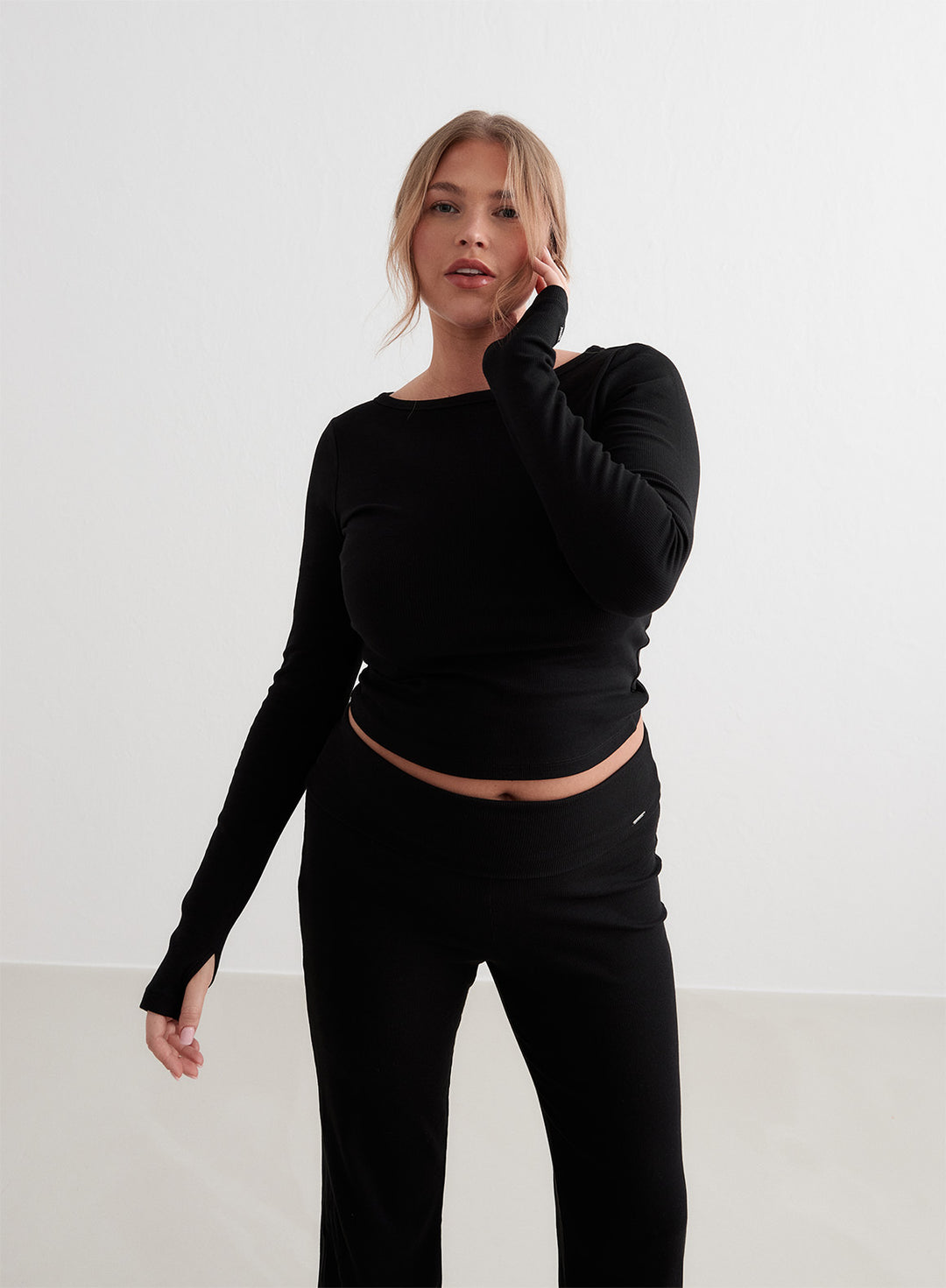 Black Ease Ribbed Long Sleeve Top – AIM'N