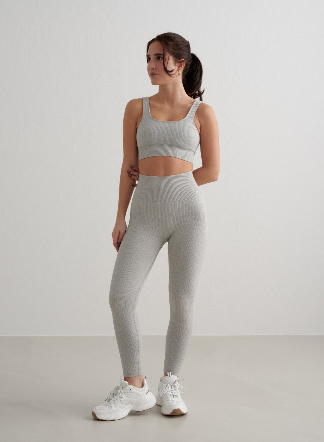 Grey Melange Ribbed Seamless Petite Tights – AIM'N