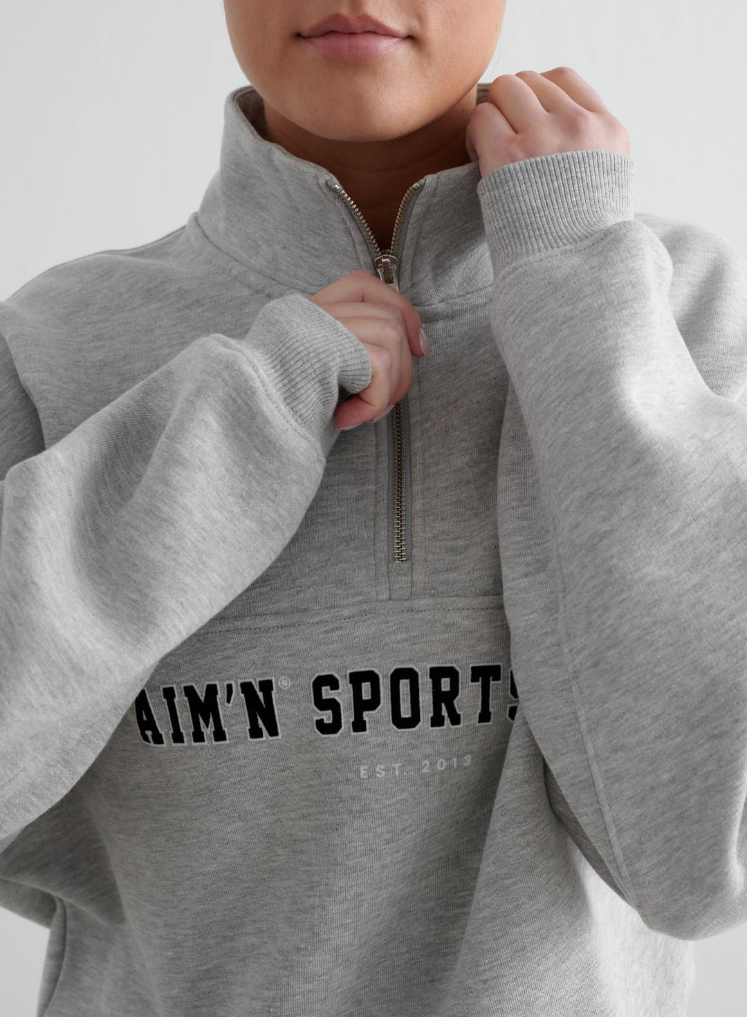 Grey Melange Varsity Sweat Half Zip – AIM'N