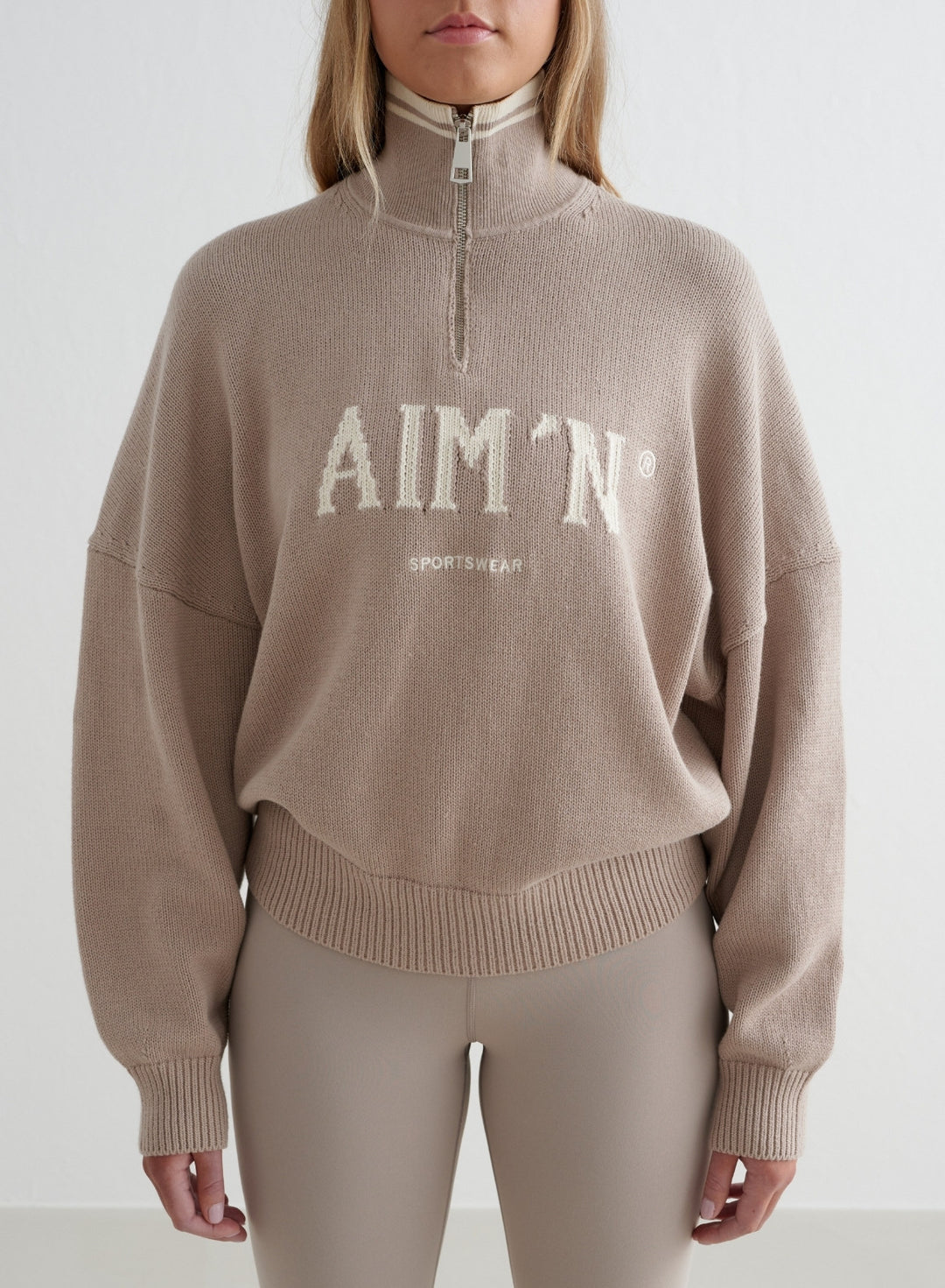 Dark Clay College Knitted Half Zip – AIM'N