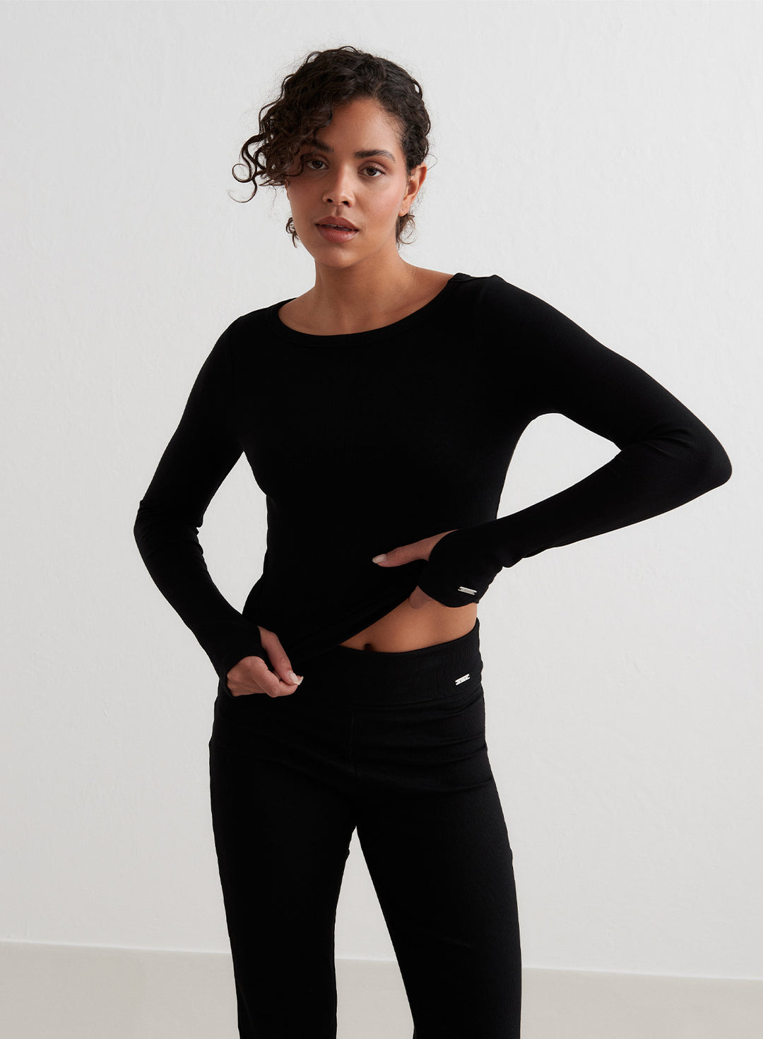 Black Ease Ribbed Long Sleeve Top – AIM'N