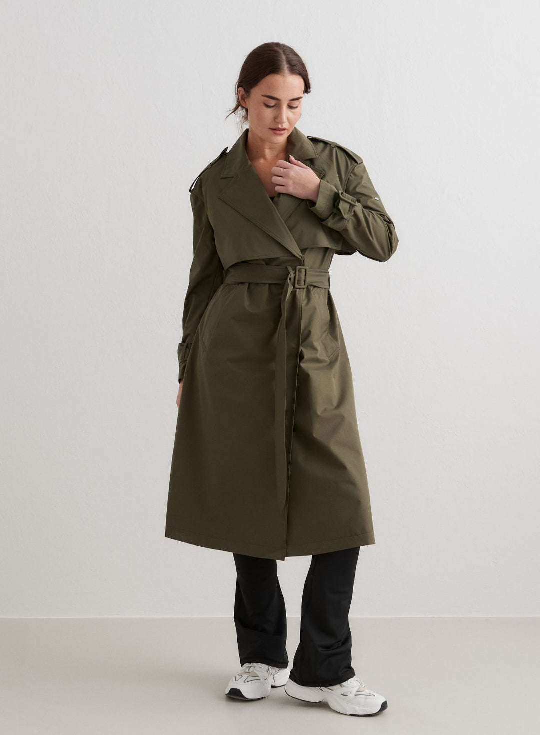 Khaki Recycled Tech Trench Coat – AIM'N