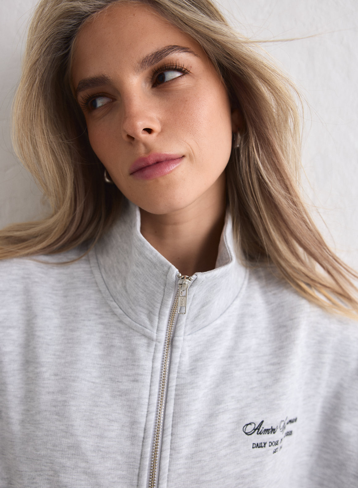 Light Grey Melange Script Zip Jacket – AIM'N