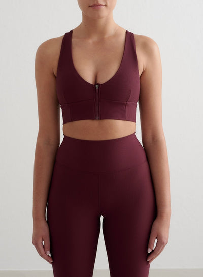 Cherry Ribbed Performance Zipped Bra
