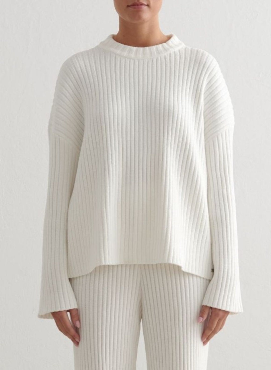 Almond White Rib Knit Sweater & Pants Set – AIM'N