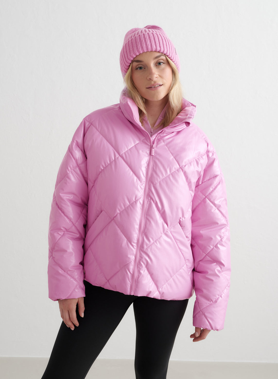 Peony Pink Diamond Quilt Puffer Jacket – AIM'N