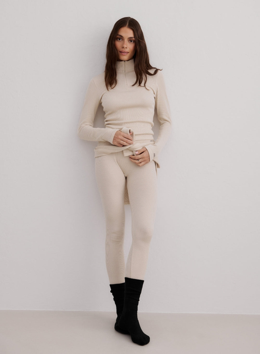 Café Au Lait Ribbed Wool Leggings – AIM'N