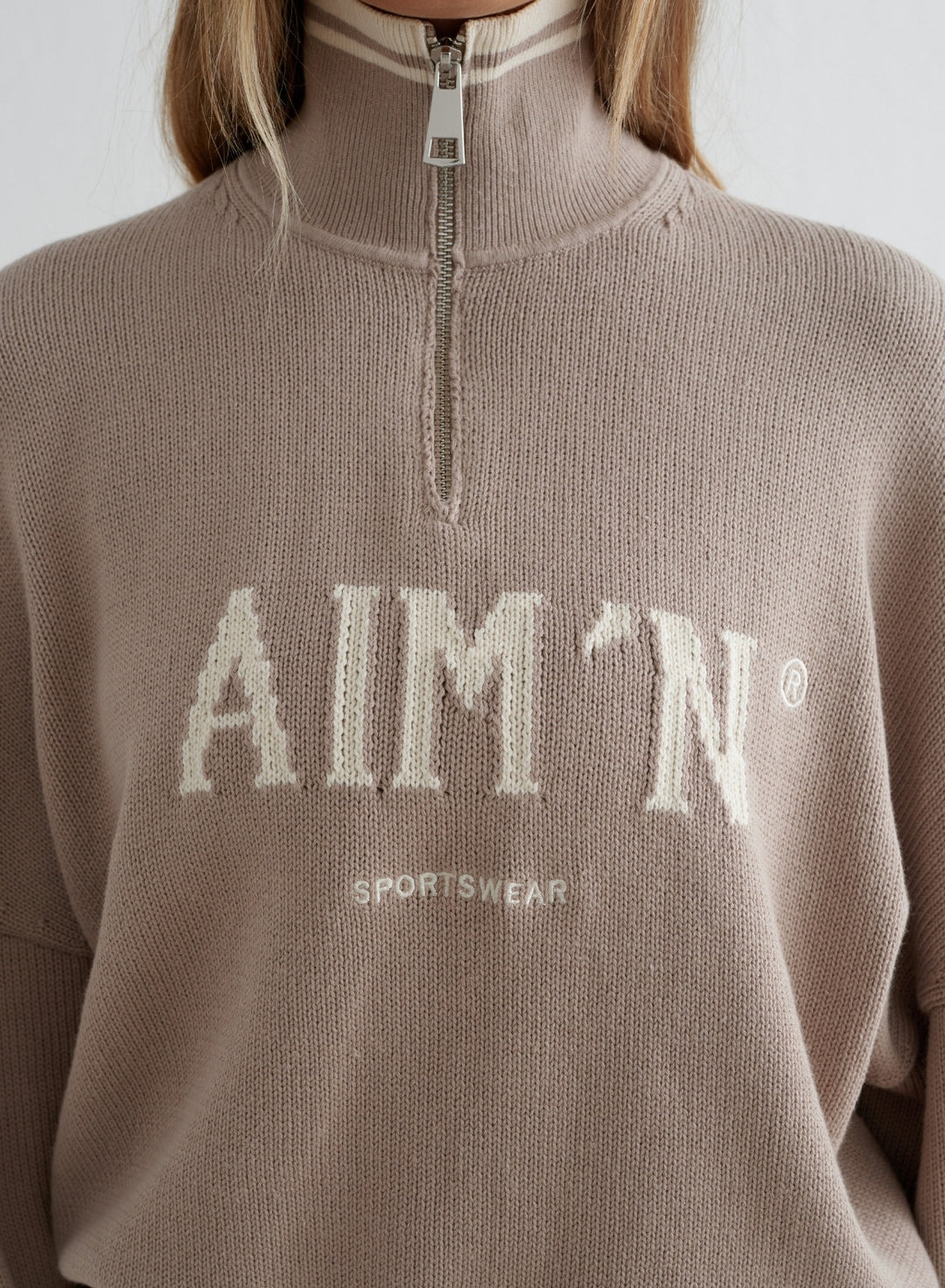 Dark Clay College Knitted Half Zip – AIM'N