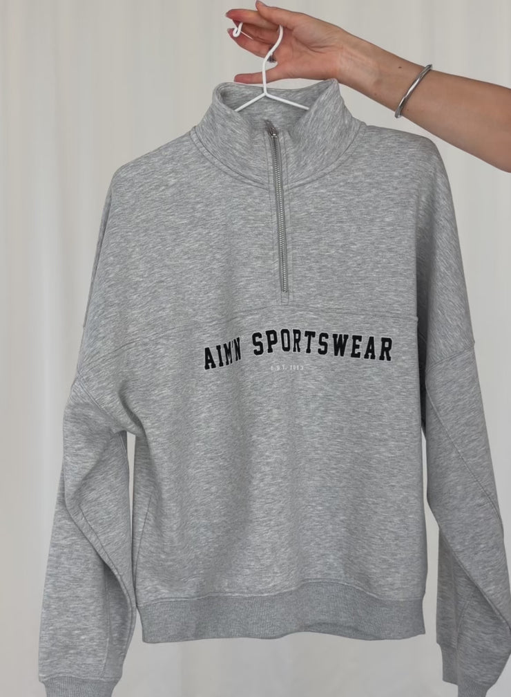 Grey Melange Varsity Sweat Half Zip – AIM'N