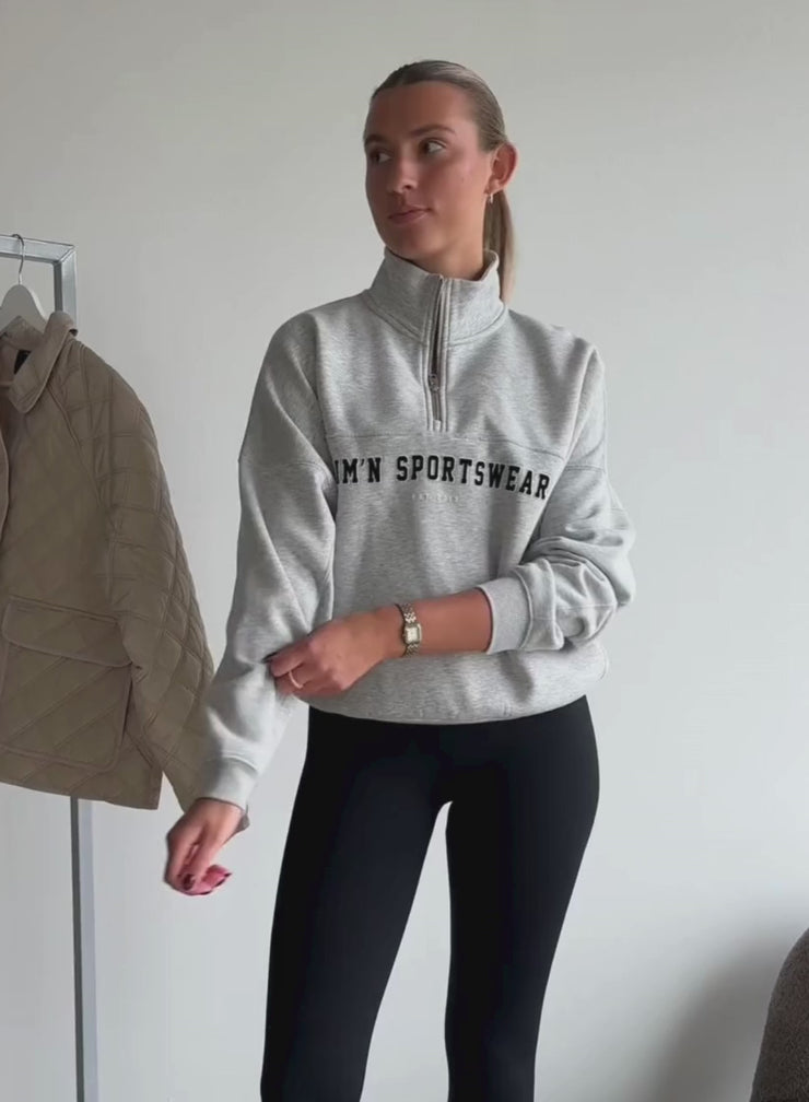 Grey Melange Varsity Sweat Half Zip – AIM'N
